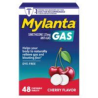 Mylanta Simethicone Anti-Gas Cherry Flavor Antacid Chewable Tablets, 125 mg, 48 count