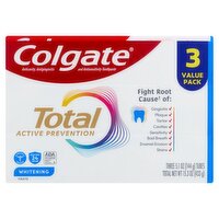 Colgate Total Active Prevention Whitening Toothpaste Value Pack, 5.1 oz, 3 count