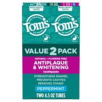 Tom's of Maine The Original Peppermint Antiplaque & Whitening Toothpaste Value Pack, 4.5 oz, 2 count