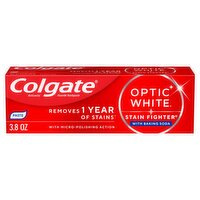 Colgate Optic White Stain Fighter Clean Mint with Baking Soda Anticavity Fluoride Toothpaste, 3.8 oz, 3.8 Ounce