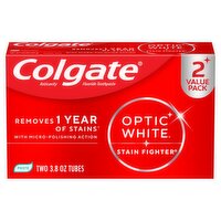 Colgate Optic White Stain Fighter Clean Mint Anticavity Fluoride Toothpaste, 3.8 oz, 2 count