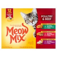 Meow Mix Tender Favorites Poultry & Beef Cat Food Variety Pack, 2.75 oz, 12 count