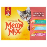 Meow Mix Savory Morsels Seafood Favorites Cat Food Variety Pack, 2.75 oz, 12 count