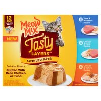 Meow Mix Tasty Layers Swirled Pâté Cat Food Variety Pack, 2.75 oz, 12 count