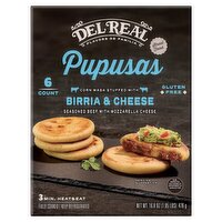 Del Real Foods Street Food Corn Masa Stuffed with Birria and Cheese Mini Pupusa, 6 count, 16.8 oz