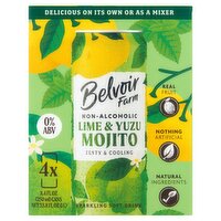 Belvoir Farm Lime & Yuzu Mojito Sparkling Soft Drink, 8.4 fl oz, 4 count