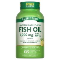 Nature's Truth Natural Lemon Flavor Fish Oil Dietary Supplement, 2,000 mg, 250 count