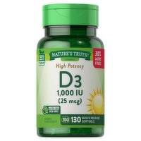 Nature's Truth Vitamins High Potency D3 1,000 IU Vitamin Supplement, 25 mcg, 130 count, 130 Each