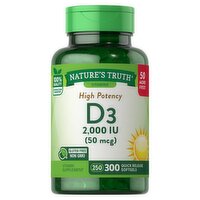 Nature's Truth Vitamins High Potency D3 Vitamin Supplement, 50 mcg, 300 count, 300 Each