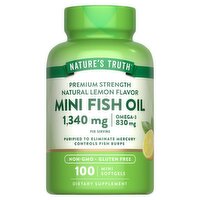 Nature's Truth Premium Strength Lemon Flavor Mini Fish Oil Dietary Supplement, 1,300 mg, 100 count