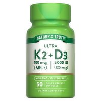 Nature's Truth Ultra K2 + D3 Dietary Supplement, 50 count