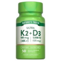 Nature's Truth Ultra K-2 + MK-7 Complex Vitamin Supplement, 800 mcg, 50 count