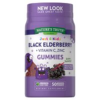 Nature's Truth Just 4 Kidz Black Elderberry + Vitamin C, Zinc Gummies Dietary Supplement, 50 count, 50 Each