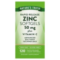 Nature's Truth Rapid Release Zinc plus Vitamin C Dietary Supplement, 50 mg, 120 count, 120 Each
