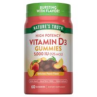 Nature's Truth Vitamins High Potency Vitamin D3 Gummies Dietary Supplement, 5,000 IU, 60 count