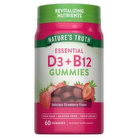 Nature's Truth Delicious Strawberry Flavor Essential D3 + B12 Gummies Dietary Supplement, 60 count