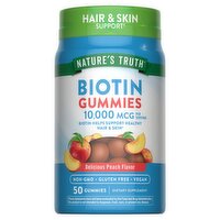 Nature's Truth Vitamins Natural Peach Flavor Biotin Gummies Dietary Supplement, 10,000 mcg, 50 count