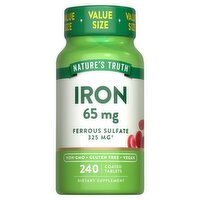 Nature's Truth Iron Dietary Supplement Value Size, 65 mg, 240 count, 240 Each