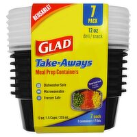 Glad 12 Oz Deli / Snack Take-Aways Meal Prep Containers, 7 count