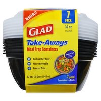 Glad 32 Oz Round Take-Aways Meal Prep Containers, 7 count, 7 Each