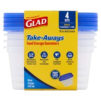 Glad Take-Aways 16oz Deli/Snack Food Storage Containers, 4 count