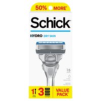 Schick Hydro Dry Skin 5 Blades Razor with Cartridges Value Pack, 1 Each