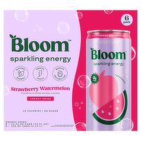 Bloom Strawberry Watermelon Sparkling Energy Drink, 12 fl oz, 6 count