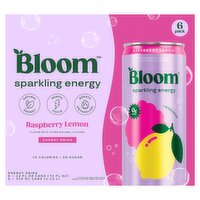 Bloom Raspberry Lemon Sparkling Energy Drink, 12 fl oz, 6 count