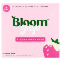 Bloom Pop Strawberry Cream Prebiotic Soda, 12 fl oz, 4 count