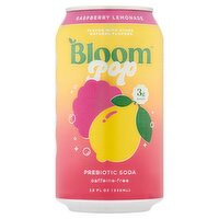 Bloom Raspberry Lemonade Pop Prebiotic Soda, 12 fl oz