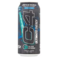 C4 Ultimate Energy Zero Sugar Sour Blue Razzilla Energy Drink, 16 fl oz