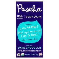 Pascha Organic 85% Cacao Very Dark Chocolate, 2.82 oz