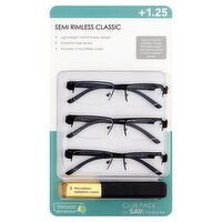 SAV Eyewear Club Pack +1.25 Semi Rimless Classic Glasses and Microfiber Eyeglass Cases