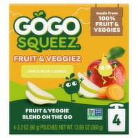 GoGo Squeez Apple Pear Carrot Fruit & Veggiez, 3.2 oz, 4 count
