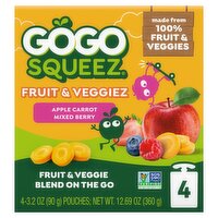 GoGo Squeez Apple Carrot Mixed Berry Fruit & Veggiez, 3.2 oz, 4 count