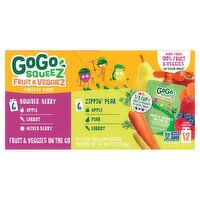 GoGo Squeez Boulder Berry and Zippin' Pear Fruit & Veggiez on the Go Variety Pack, 3.2 oz, 12 count