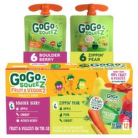 GoGo Squeez Boulder Berry and Zippin' Pear Fruit & Veggiez on the Go Variety Pack, 3.2 oz, 12 count