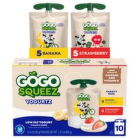 Gogo Squeez Yogurtz Banana and Strawberry Low Fat Yogurt Variety Pack, 3 oz, 10 count, 30 Ounce