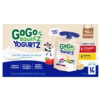 GoGo Squeez  YogurtZ Variety Pack, Strawberry/Banana, Snack on the Go, 3 oz (Pack of 16 pouches), 3 Ounce