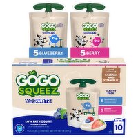 Gogo Squeez Yogurtz Blueberry and Berry Low Fat Yogurt Variety Pack, 3 oz, 10 count
