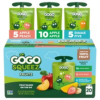 GoGo squeeZ No Sugar Added Apple Peach, & Gimme 5 Applesauce and Fruit Puree Blend VP, 3oz (20 Pack)