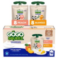 Gogo Squeez Yogurtz Peach and Mango Low Fat Yogurt Variety Pack, 3 oz, 16 count