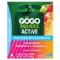 GoGo Squeez Active Strawberry Pineapple & Orange Fruit Blend with Electrolytes, 3.9 oz, 4 count