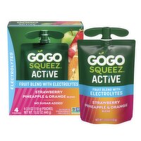 GoGo Squeez Active Strawberry Pineapple & Orange Fruit Blend with Electrolytes, 3.9 oz, 4 count