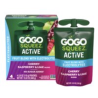 Gogo Squeez Active Cherry, Raspberry & Lime Fruit Blend with Electrolytes, 3.9 oz, 4 count