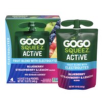 Gogo Squeez Active Blueberry, Strawberry & Lemon Fruit Blend with Electrolytes, 3.9 oz, 4 count