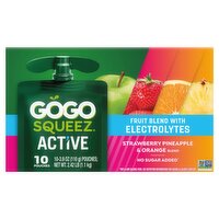 GoGo Squeez Active Strawberry Pineapple & Orange Fruit Blend with Electrolytes, 3.9 oz, 10 count