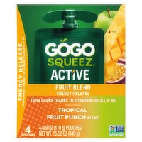 GoGo Squeez Active Energy Release Tropical Fruit Punch Fruit Blend, 3.9 oz, 4 count