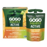 GoGo Squeez Active Energy Release Tropical Fruit Punch Fruit Blend, 3.9 oz, 4 count