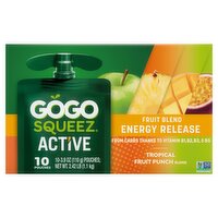 GoGo Squeez Active Energy Release Tropical Fruit Punch Fruit Blend, 3.9 oz, 10 count